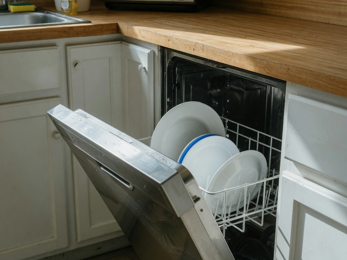 Open dishwasher with plates in a Tallahassee kitchen
