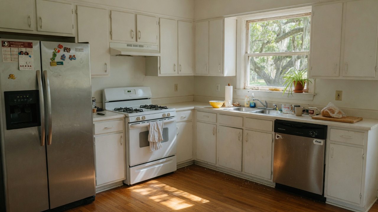 Lived-in Tallahassee kitchen after everyday appliance use
