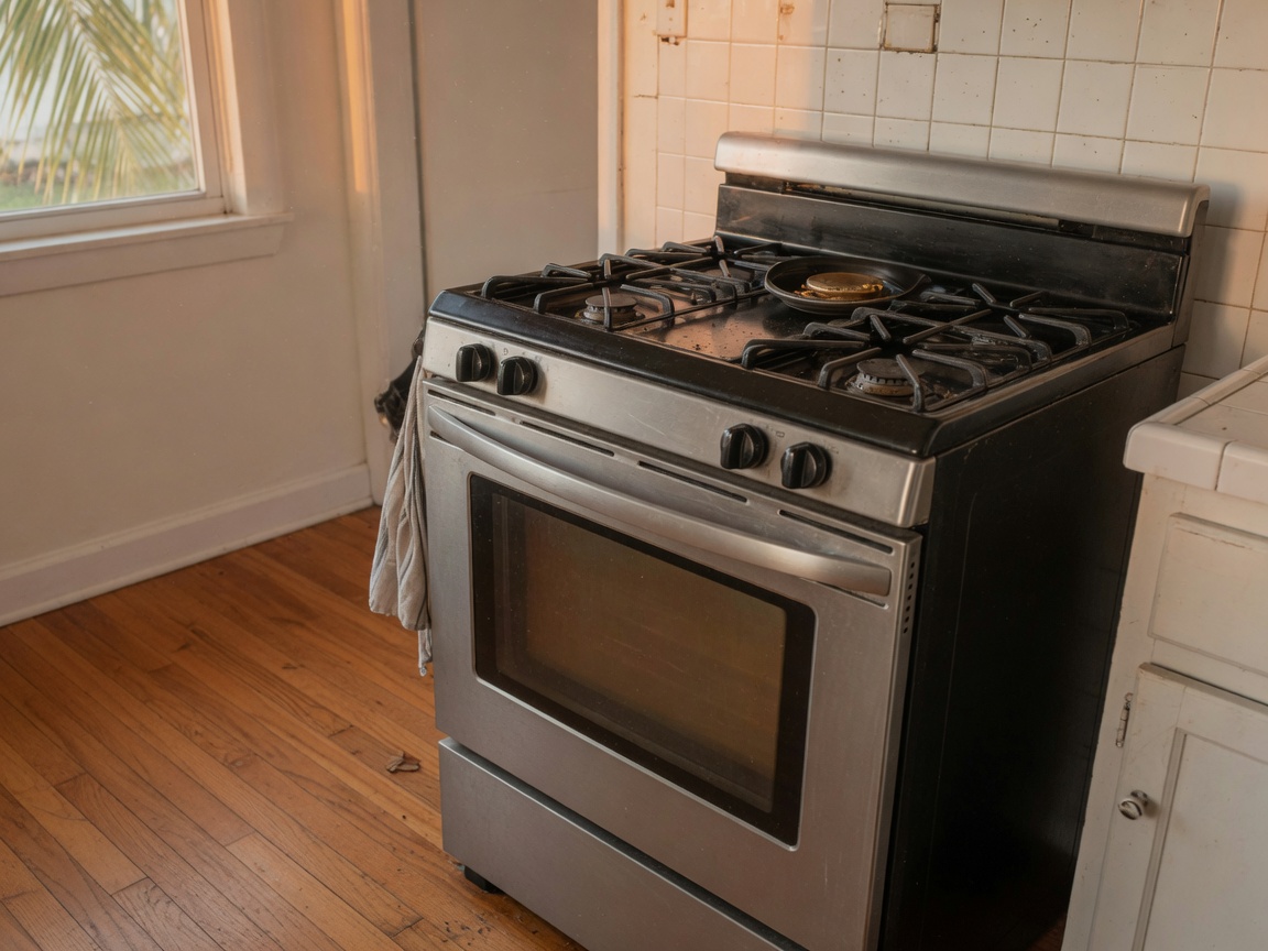 Gas range and oven in a home kitchen